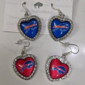 Buffalo Bills Earrings Heart Shaped Rhinestones Red & Blue Buffalove Valentines